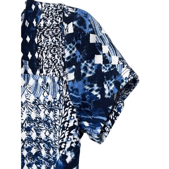 Rafaella Studio Top Womens Small Blue White Short Sleeve Blouse Cotton - Picture 5 of 12